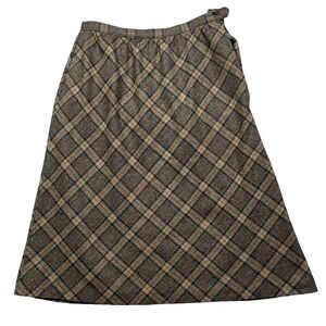 Vintage Century Of Boston Wool Skirt Size 12 30" Brown Plaid Midi Length